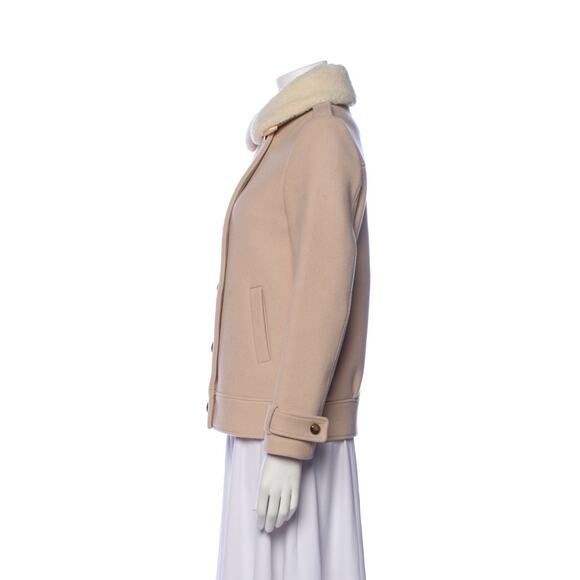 Sezane Hampton Coat Faux Fur Collar Peacoat Pink Beige US 2 XS - Picture 2 of 4